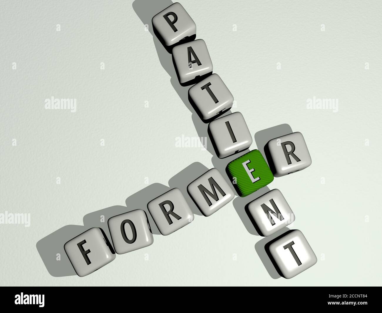 FORMER PATIENT crossword by cubic dice letters, 3D illustration Stock Photo