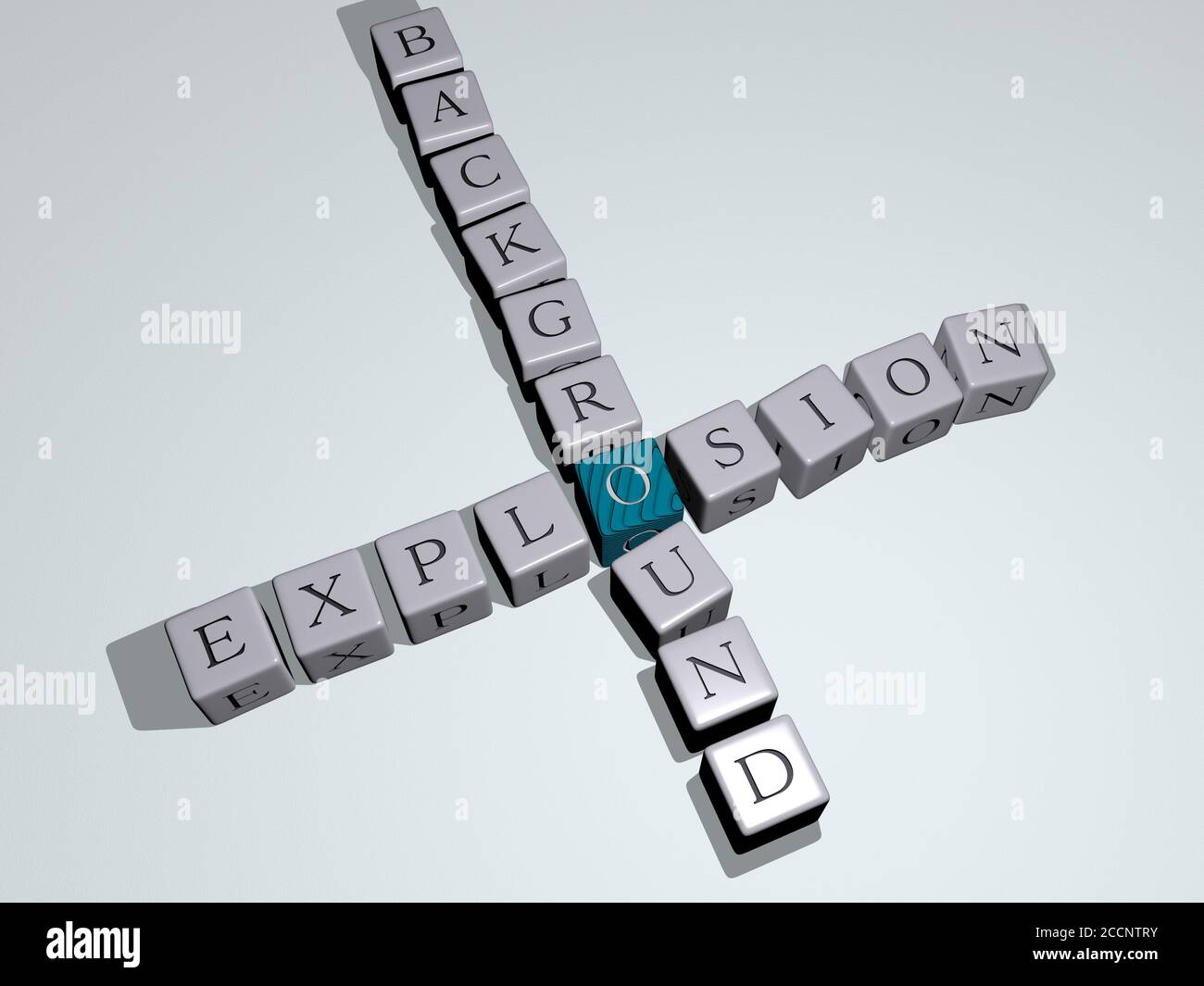 EXPLOSION BACKGROUND crossword by cubic dice letters 3D illustration