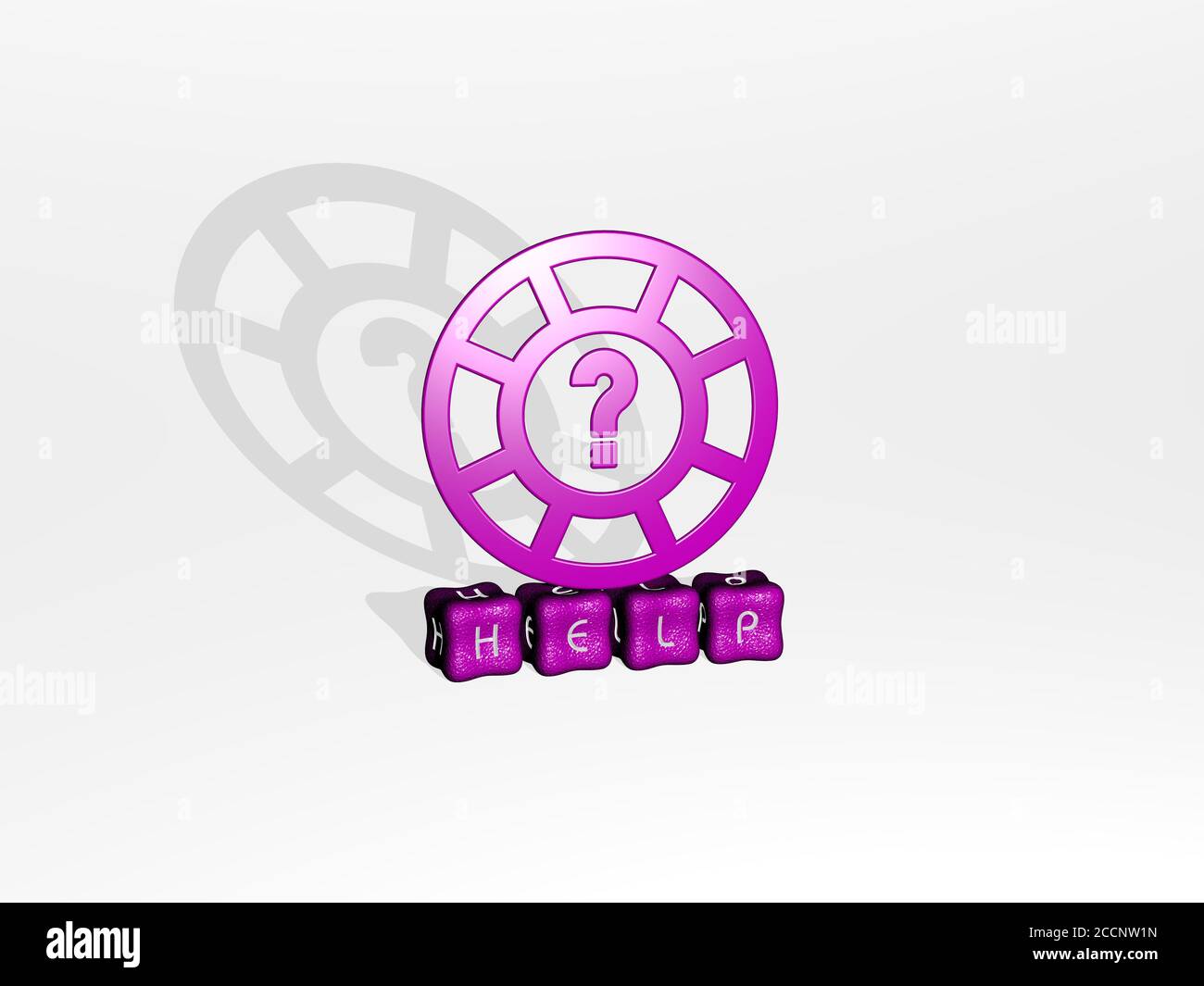 help 3D icon on cubic text, 3D illustration Stock Photo - Alamy