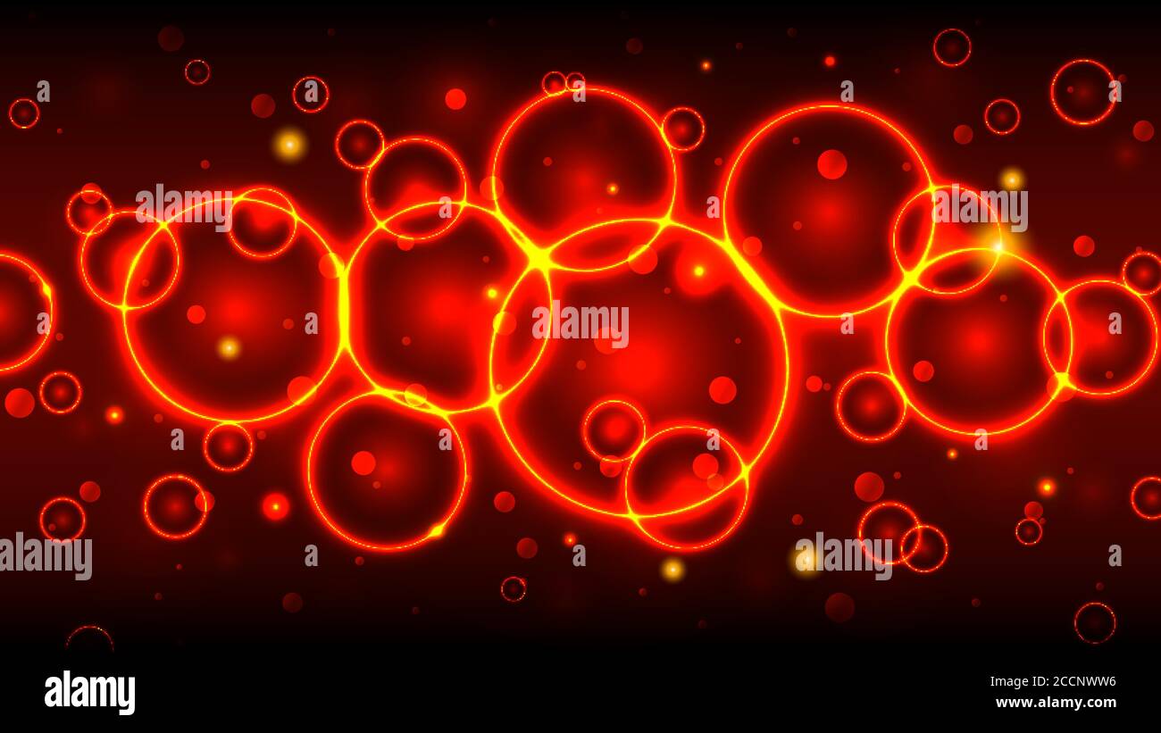 Red hot circles, abstract background with bubbles and bokeh Stock Vector