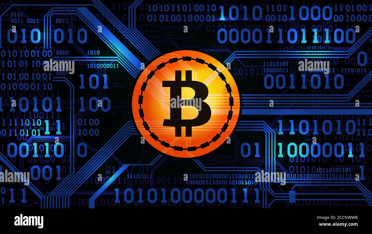 Symbol of crypto currency bitcoin on the background of binary code and  printed circuit board, well organized layers Stock Vector Image & Art -  Alamy