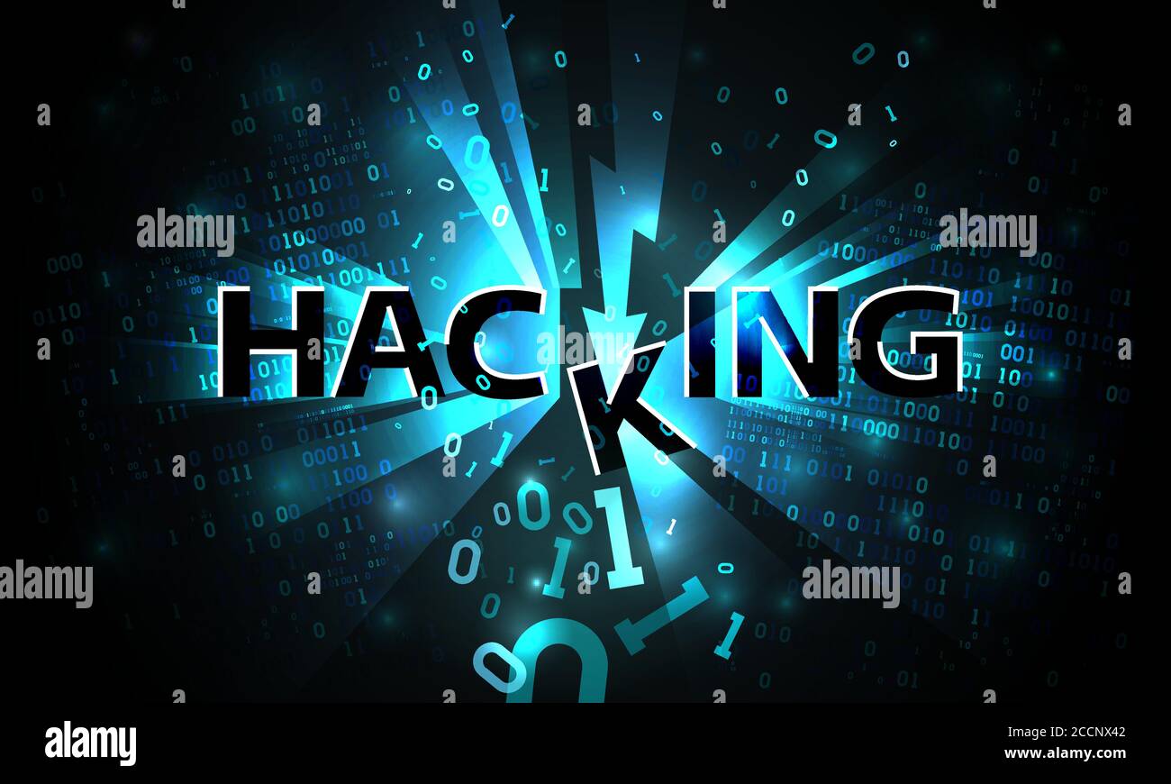 Abstract hacking system, hacker attack, broken falling binary code ...