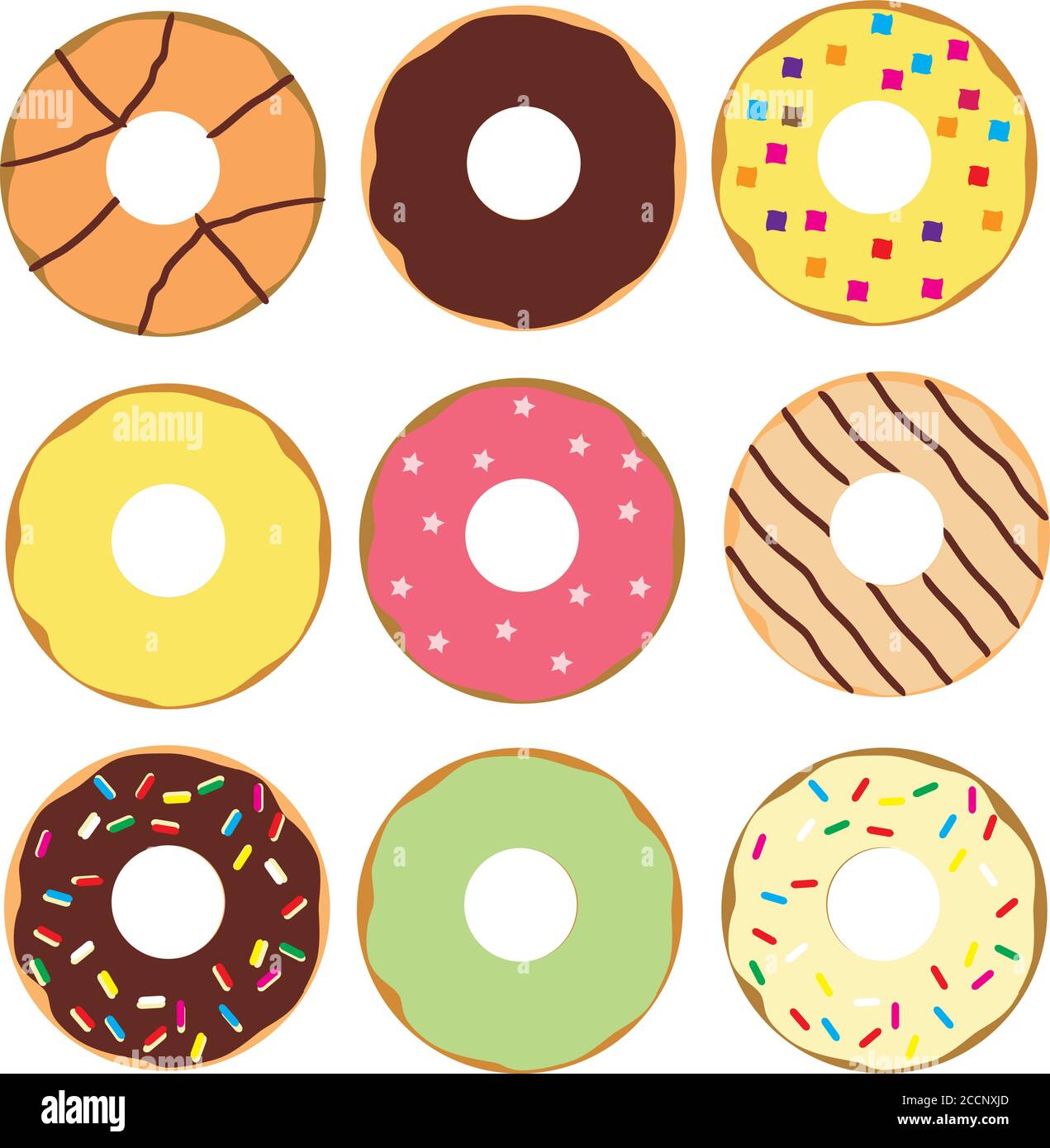 vector illustration of donuts bundle. food, desert background. Stock Vector