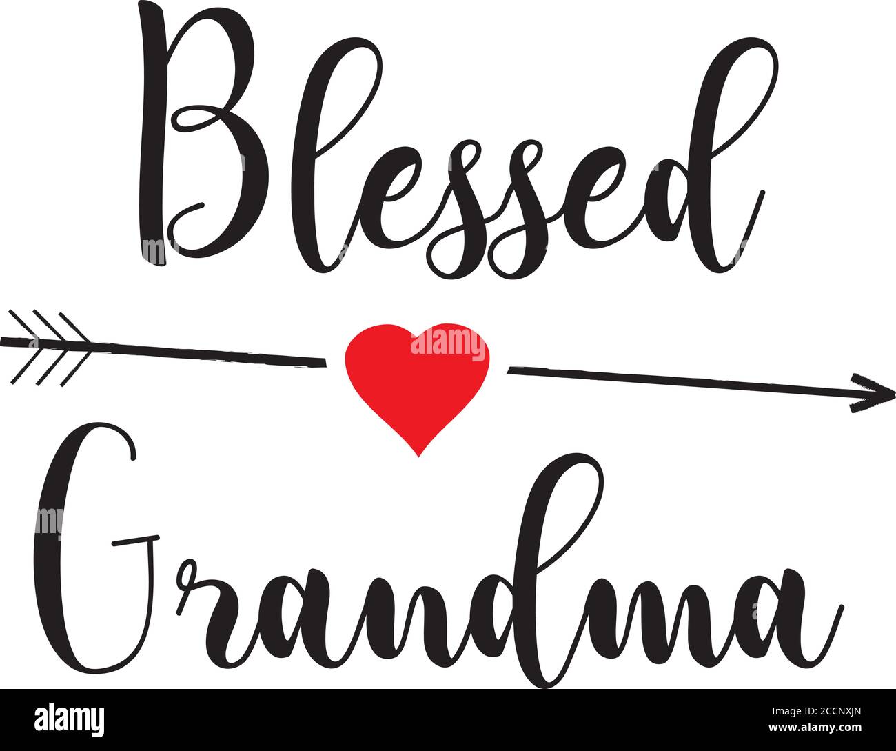 vector illustration of a blessed grandma text, an arrow, red heart. Stock Vector