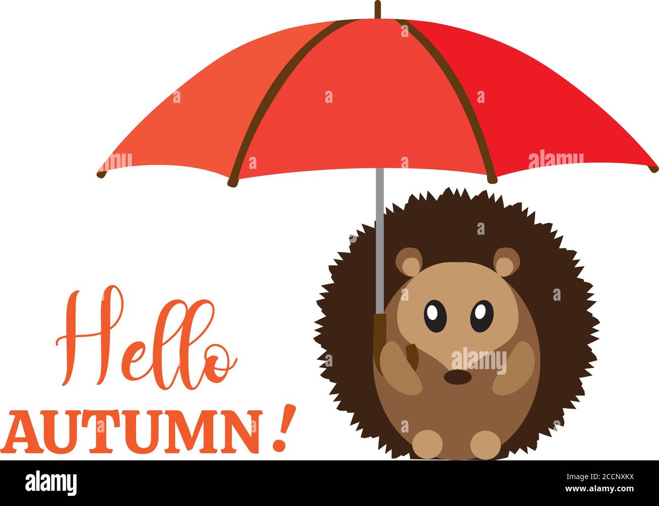 vector illustration of fall, autumn background with a hedgehog holding an umbrella. Stock Vector