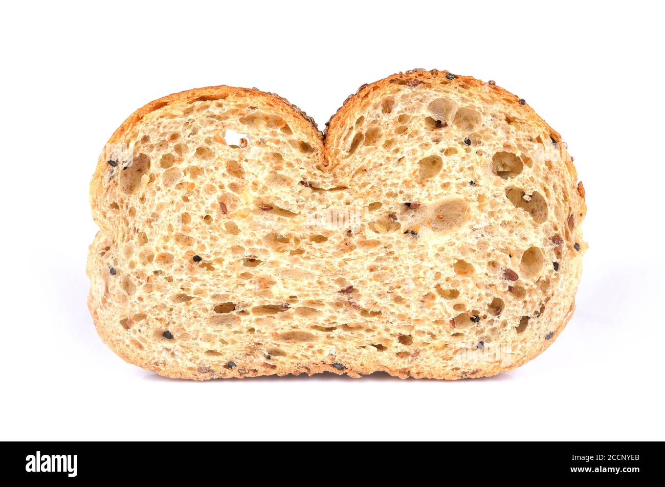 Slice of a whole wheat bread isolated on a white background Stock Photo ...