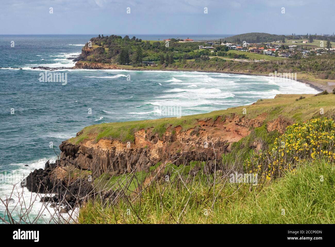 Lennox head south from Byron Bay. Bay and cliffs, where surfers enjoy the waves. Lennox Head