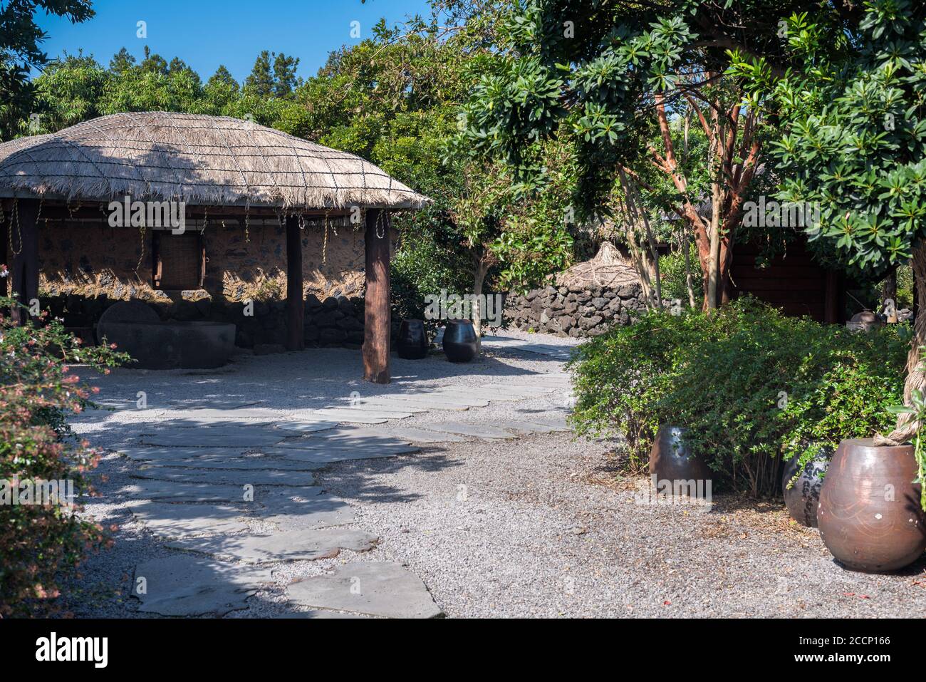 Beautiful scenery of inside Seongeup Folk Village in Jeju island, South Korea. Stock Photo