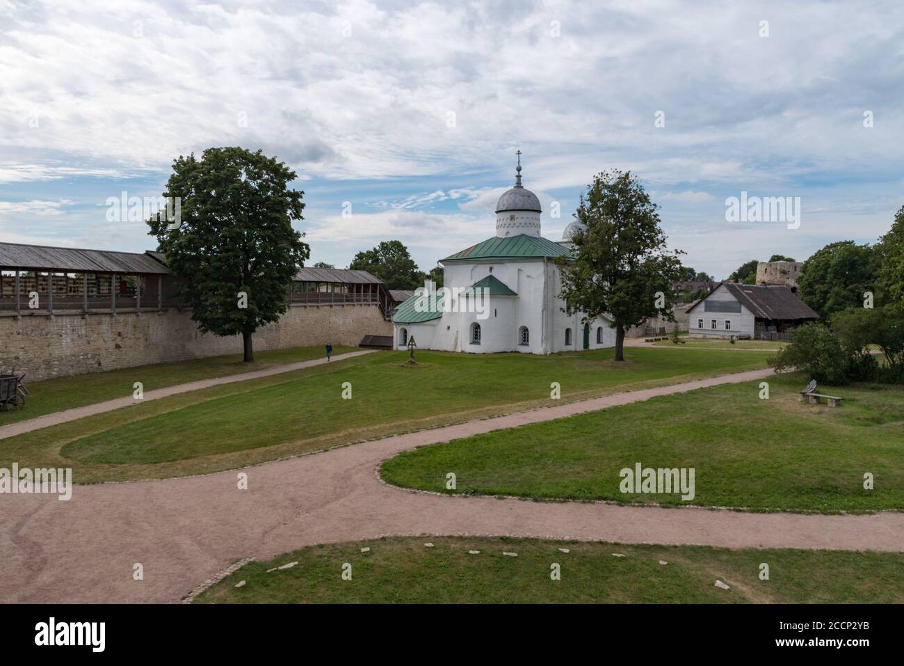 Ancient orthodox church of St. Nicholas in the Izborsk fortress. Izborsk, Pskov region, Russia. Stock Photo