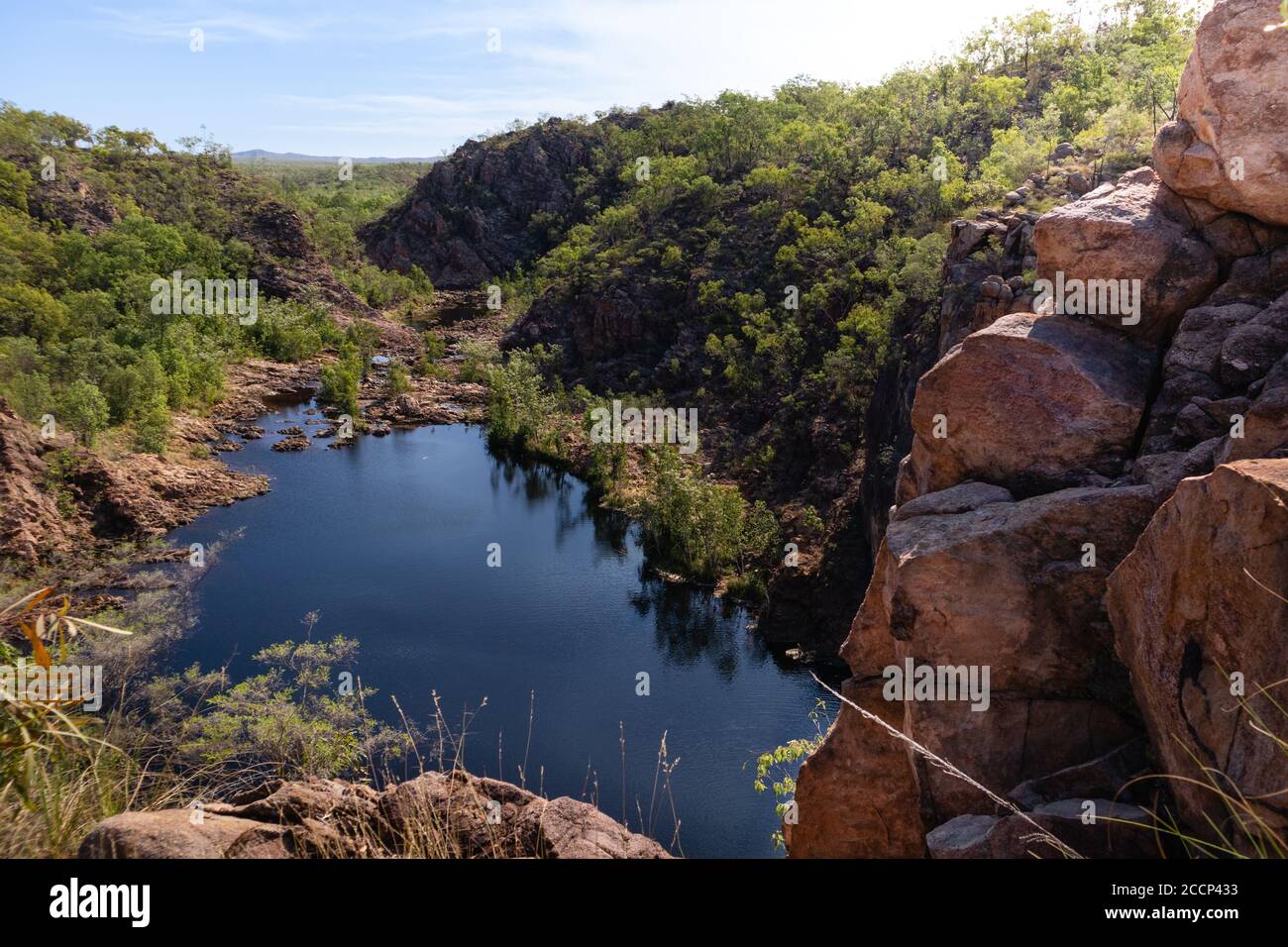 Water pond on the way to the Upper Pool and cascades. Surroundings of Edith falls, Nitmiluk national park, Northern Territory NT, Australia Stock Photo