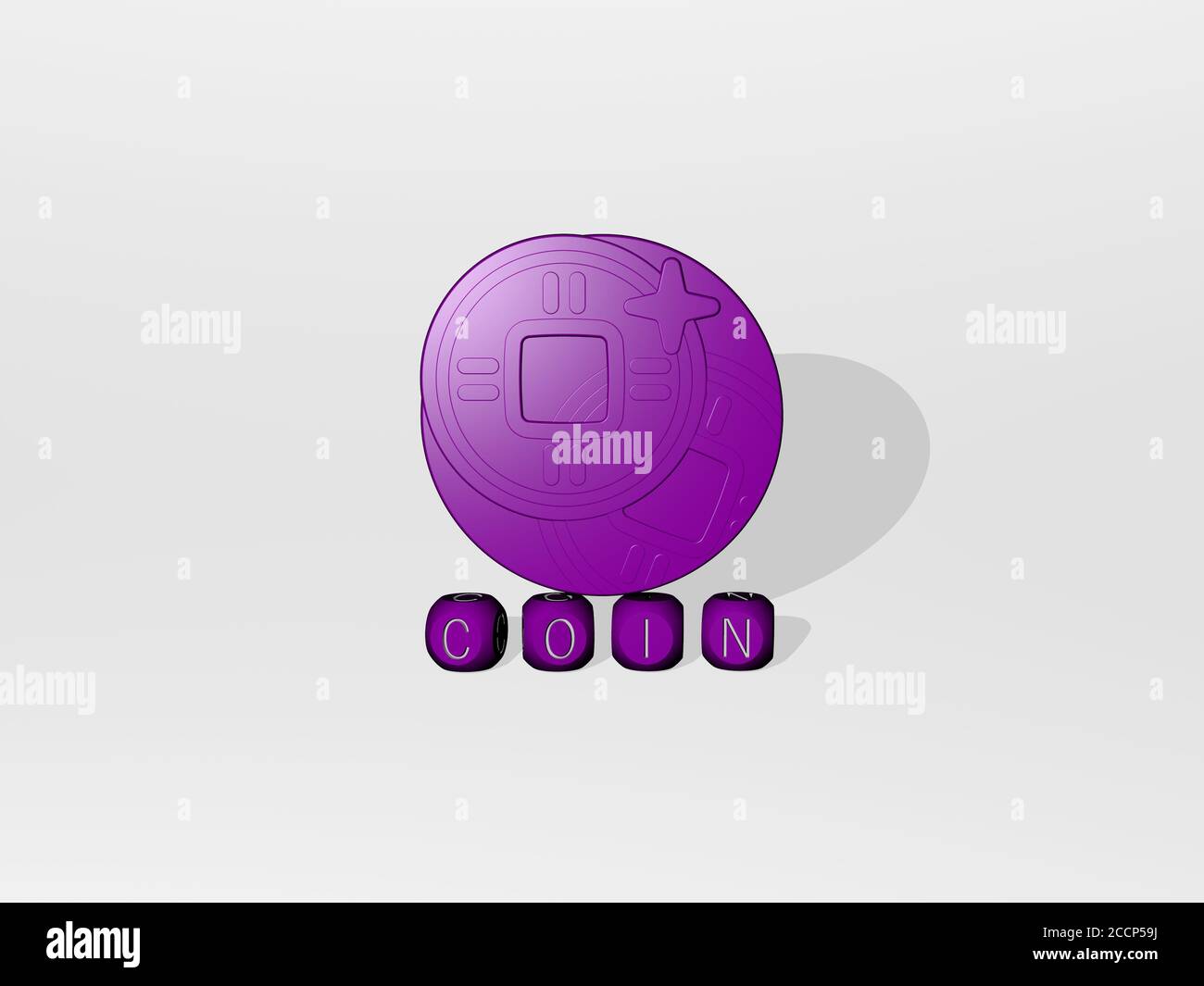 COIN 3D icon over cubic letters, 3D illustration Stock Photo - Alamy