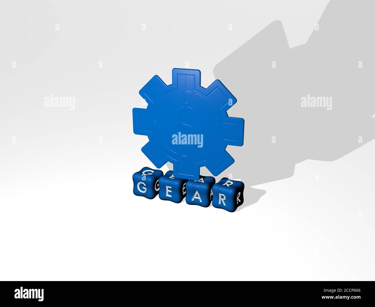 gear 3D icon on cubic text, 3D illustration Stock Photo - Alamy