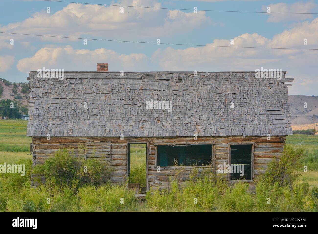 Rustic old abandoned cabin in the countryside of Manila, Utah Stock