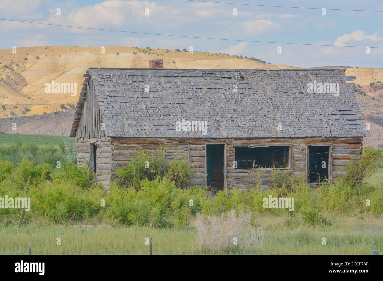 Rustic old abandoned cabin in the countryside of Manila, Utah Stock
