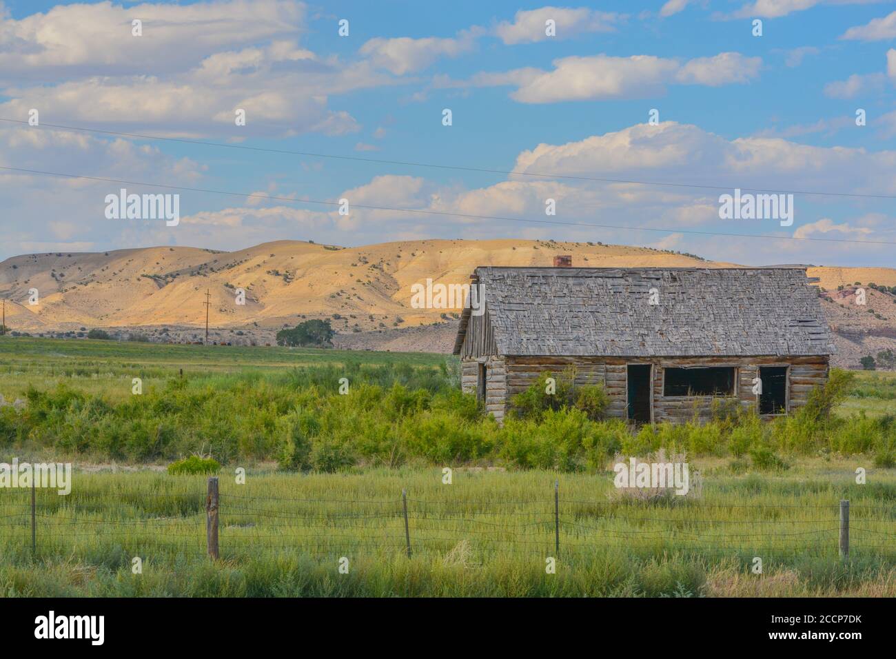 Rustic old abandoned cabin in the countryside of Manila, Utah Stock