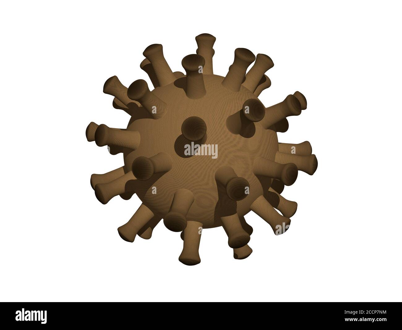 WOOD CORONA virus illustration having sticky arms around the body with a uniform texture by 3D rendering, 3D illustration Stock Photo
