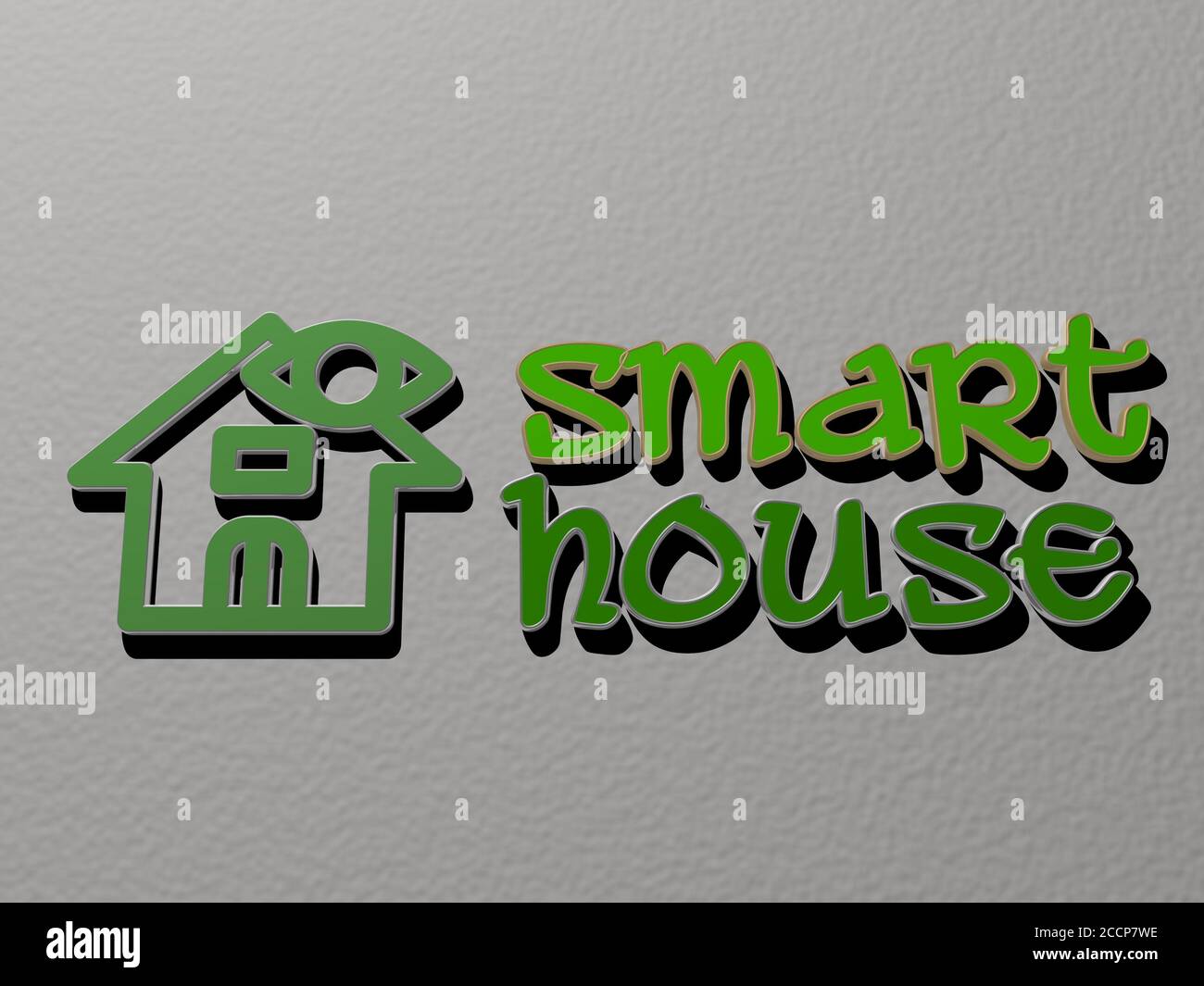 smart house icon and text on the wall, 3D illustration Stock Photo