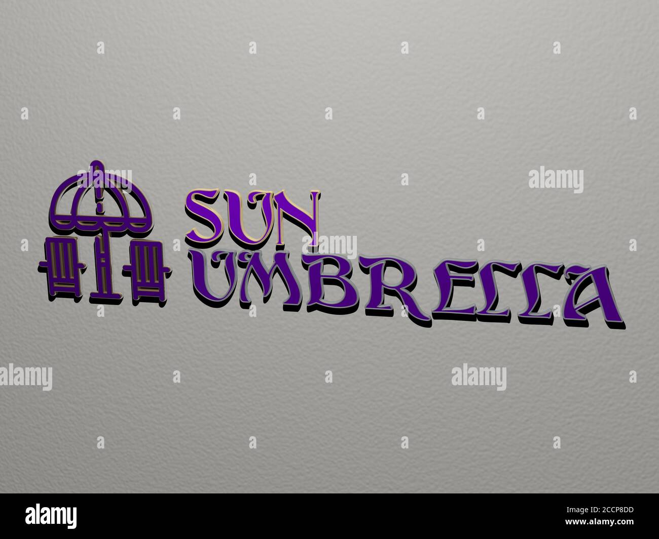 sun umbrella icon and text on the wall, 3D illustration Stock Photo - Alamy
