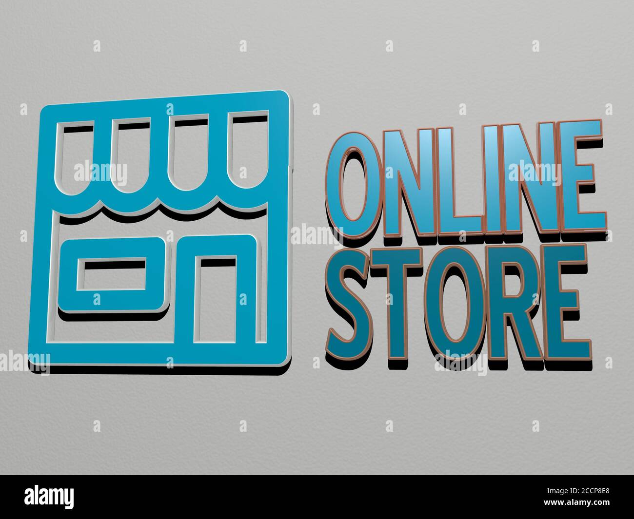 ONLINE STORE icon and text on the wall, 3D illustration Stock Photo