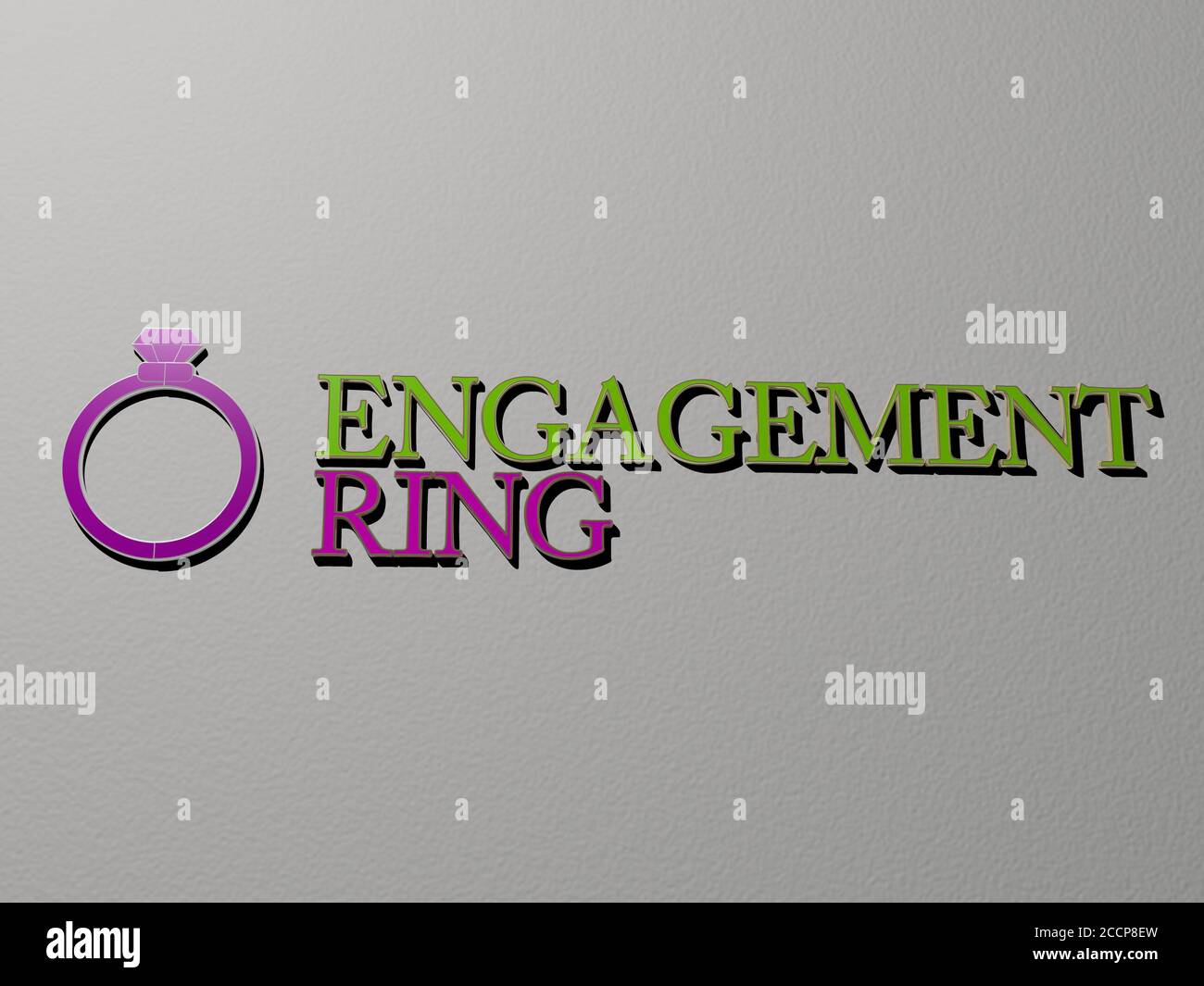 3D representation of ENGAGEMENT RING with icon on the wall and text ...