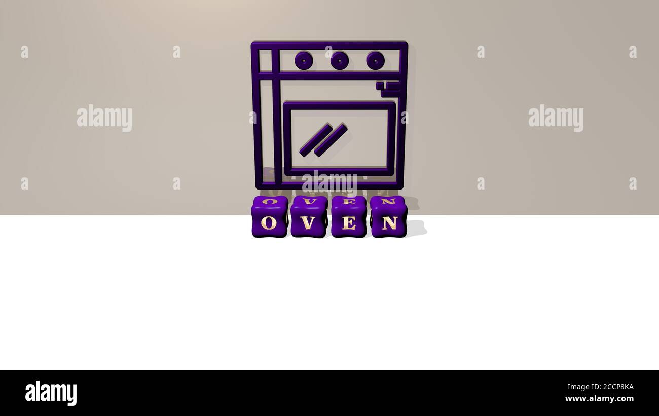 3D graphical image of oven vertically along with text built by metallic ...