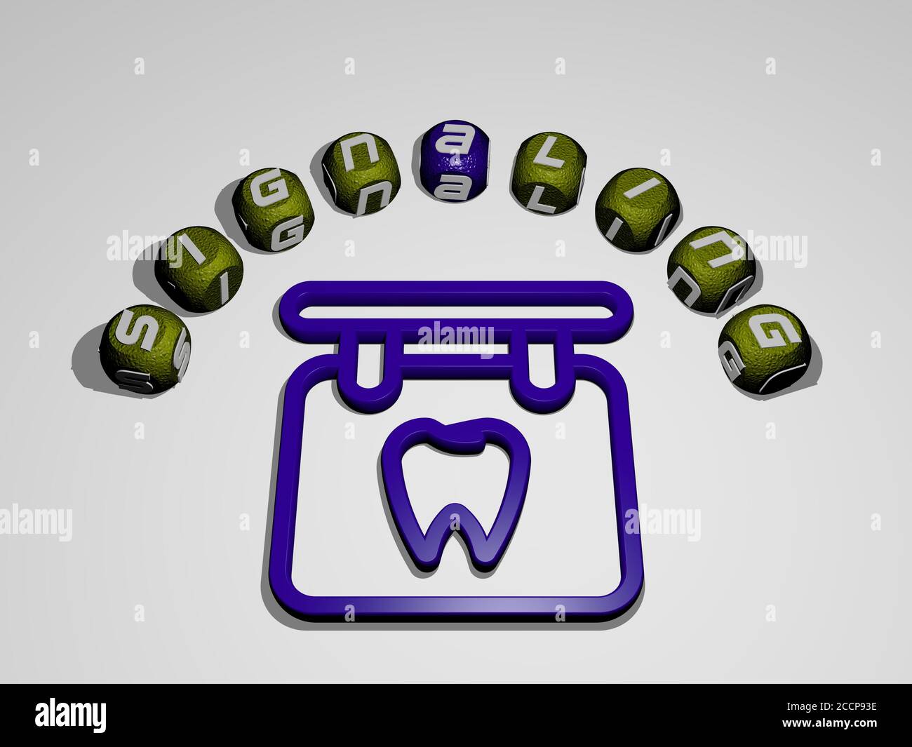 signaling icon surrounded by the text of individual letters, 3D ...