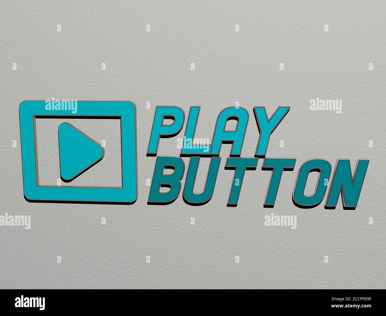 play button icon and text on the wall, 3D illustration Stock Photo - Alamy