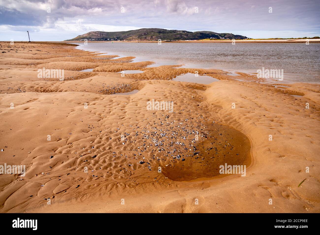 Conwy Morfa beach at low tide, North Wales coast Stock Photo