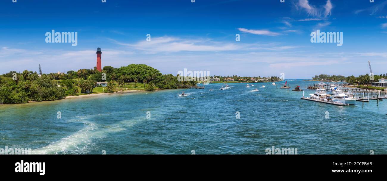 Jupiter lighthouse panoramic view at sunny summer day in West Palm Beach, Florida Stock Photo