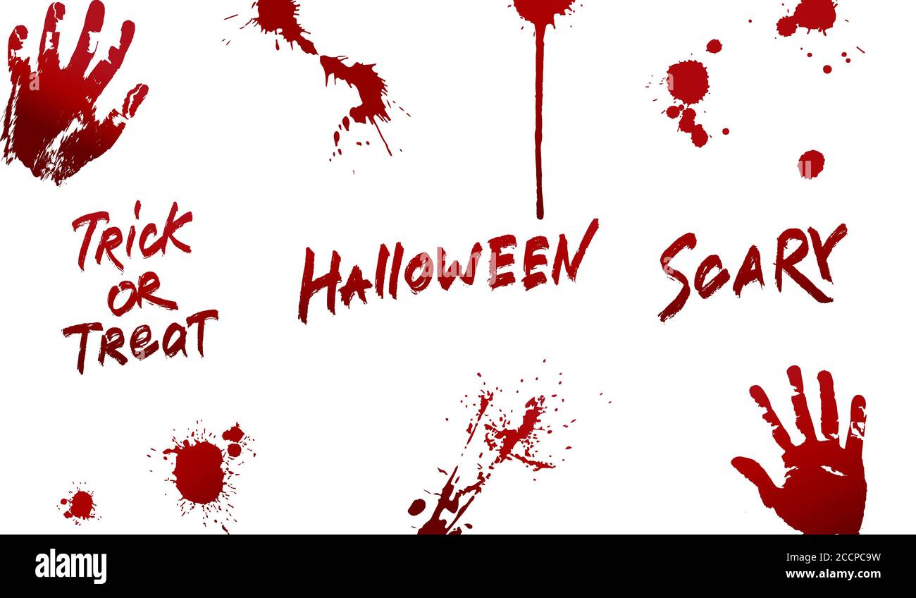 Halloween set. Various blood splatter, Trick or Treat, Halloween and