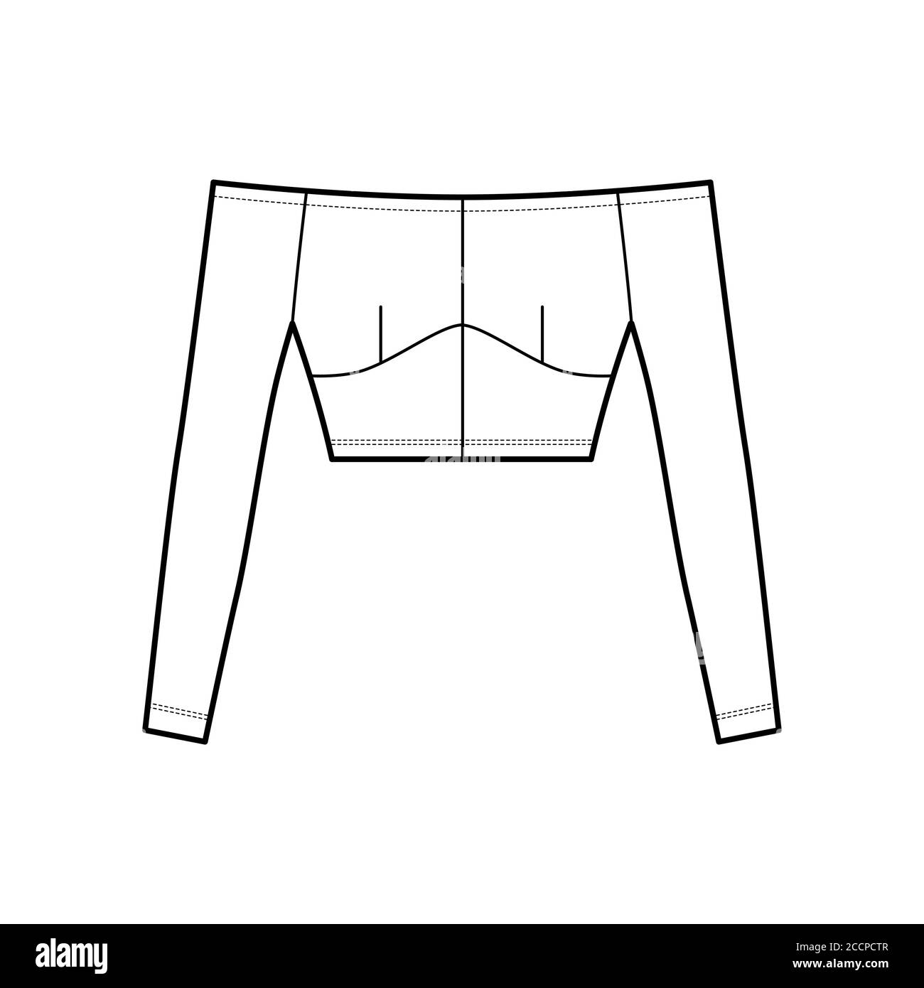 Off-the-shoulder top technical fashion illustration with close fit, long  sleeves, concealed zip fastening along back. Flat apparel template front,  white color. Women men unisex shirt CAD mockup Stock Vector Image & Art -