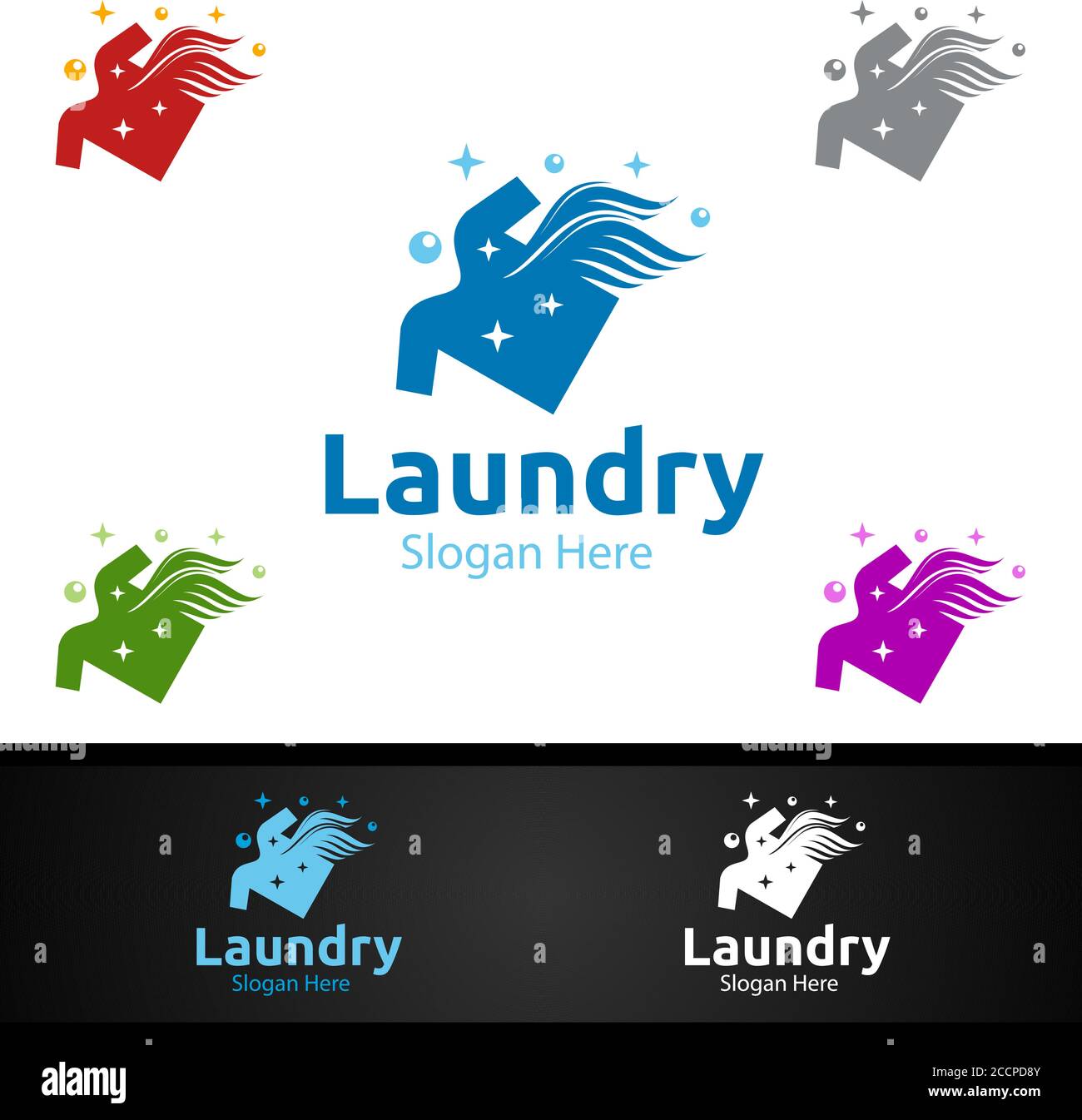 Fast Laundry Dry Cleaners Logo with Clothes, Water and Washing Concept