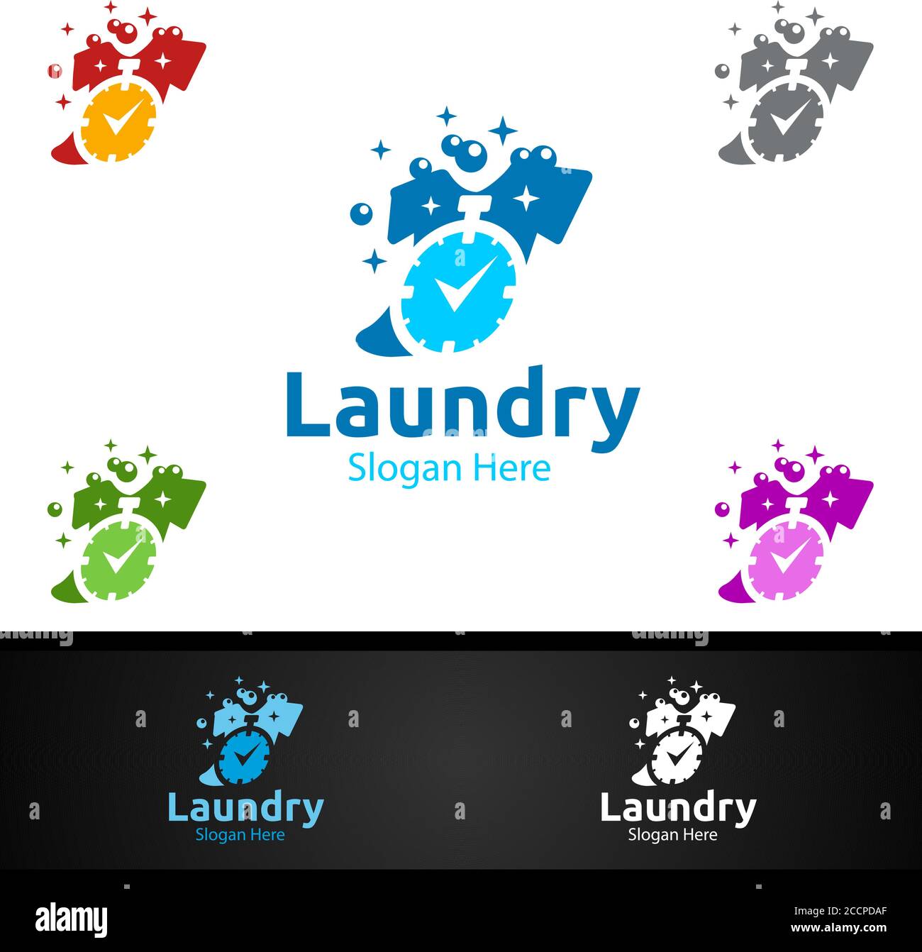 Fast Laundry Dry Cleaners Logo with Clothes, Water and Washing Concept Design Stock Vector Image