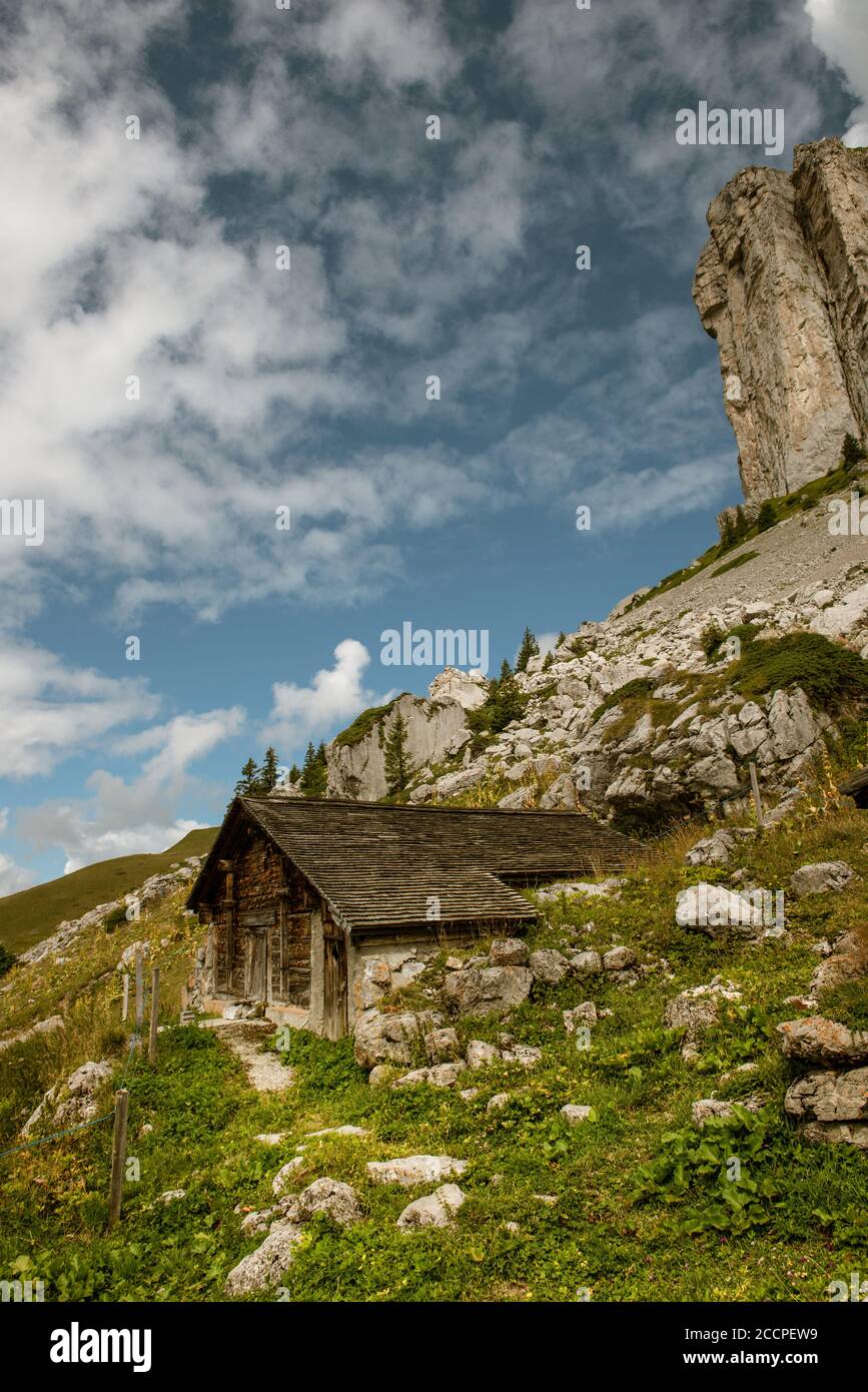 Little wooden house in Switzerland Stock Photo