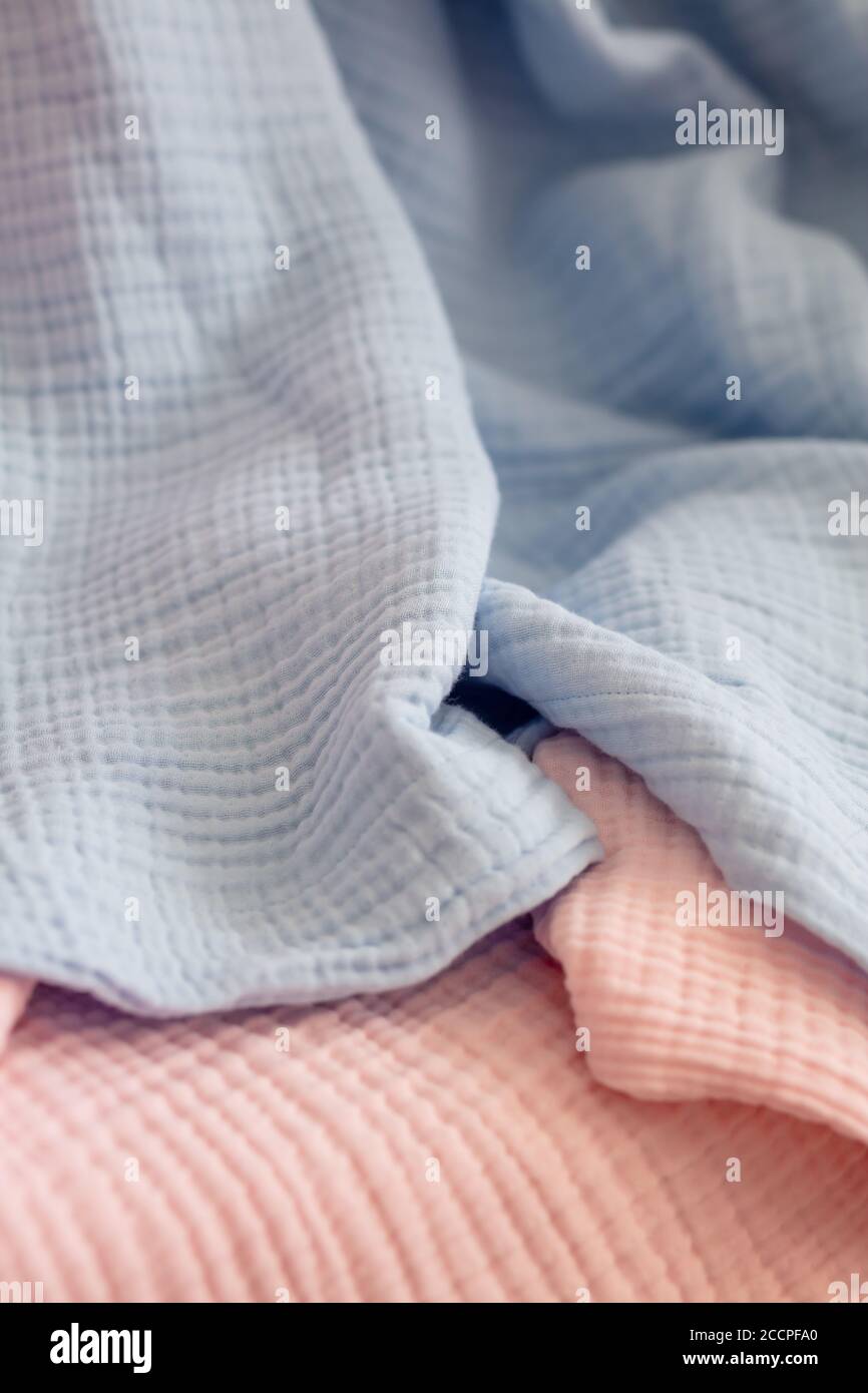 Soft Blue Baby Blanket Closeup Pressed Muslin