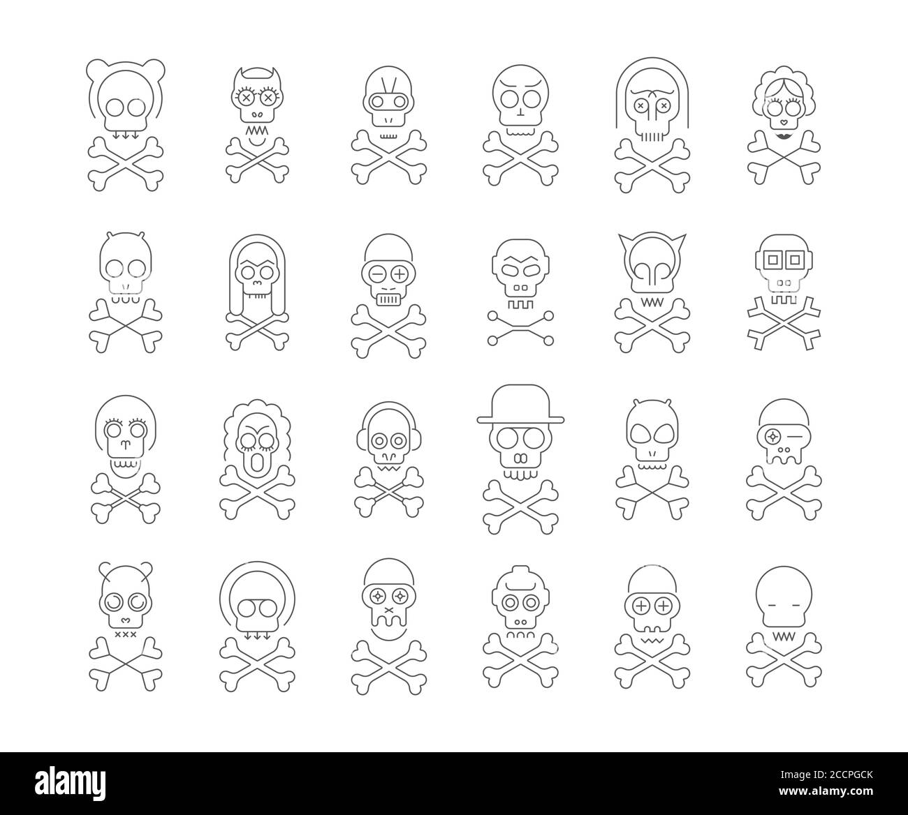 Download White Line Art Silhouettes Isolated On A Dark Grey Background Skull And Crossbones Vector Icon Set Large Bundle Of Unique Design Elements Each Icon Stock Vector Image Art Alamy