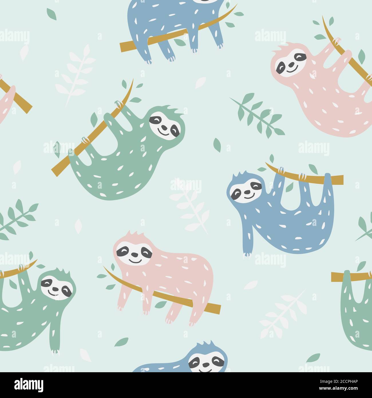 Childish seamless pattern with cute sloth. Creative texture for fabric, textile Stock Vector