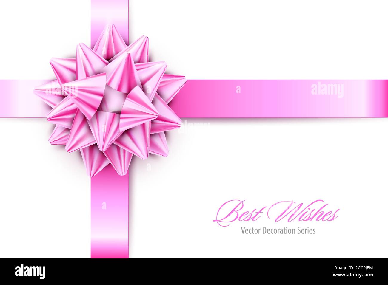 Vector Pink Realistic Bow with Ribbons Isolated on White Background Stock Vector