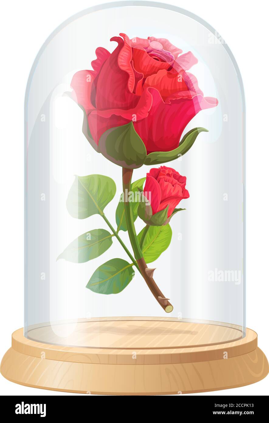 vector Beauty and Beast vintage rose, glass dome Stock Vector Image