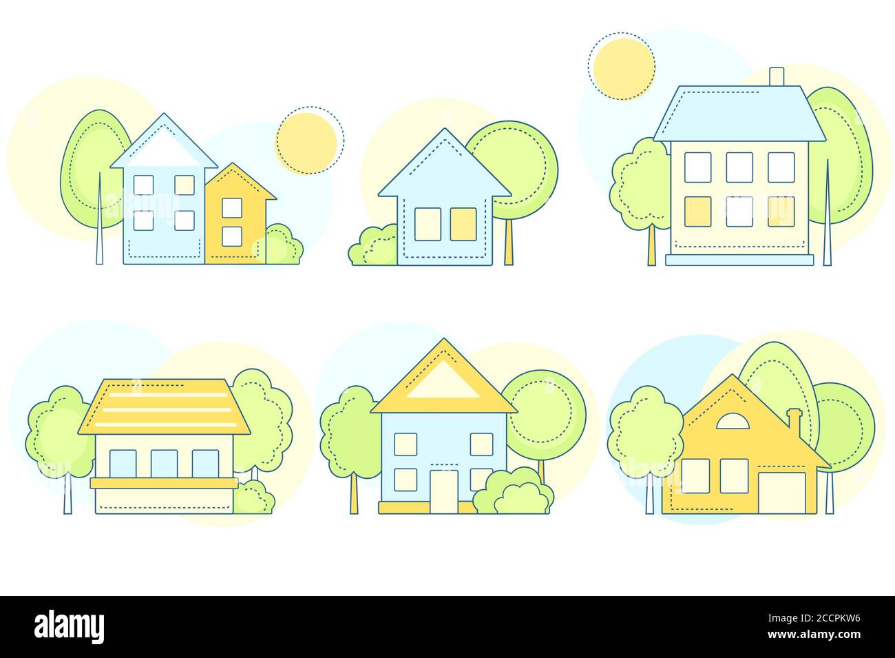 House icon set. Country cottage linear icons collection. Real estate line icons set. Vector illustration EPS8 Stock Vector