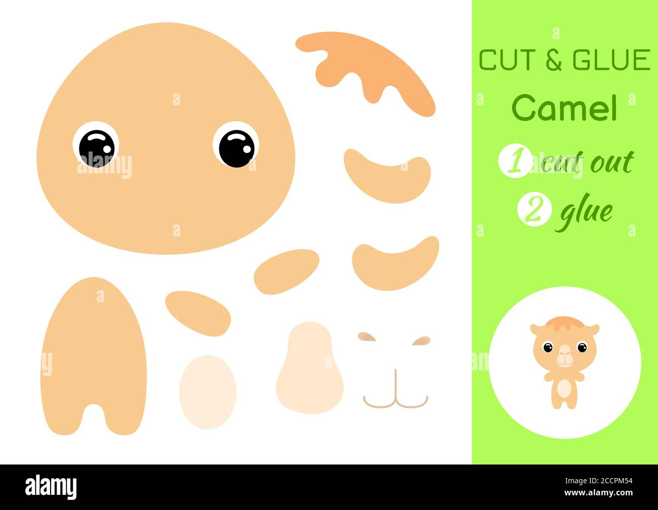 Cut and glue baby camel. Education developing worksheet. Color paper