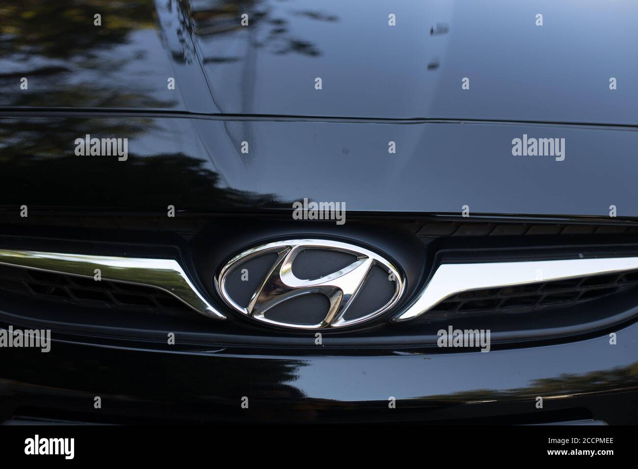 Odessa, Ukraine - August 4, 2020: the logo of the brand HYUNDAI Creta ...