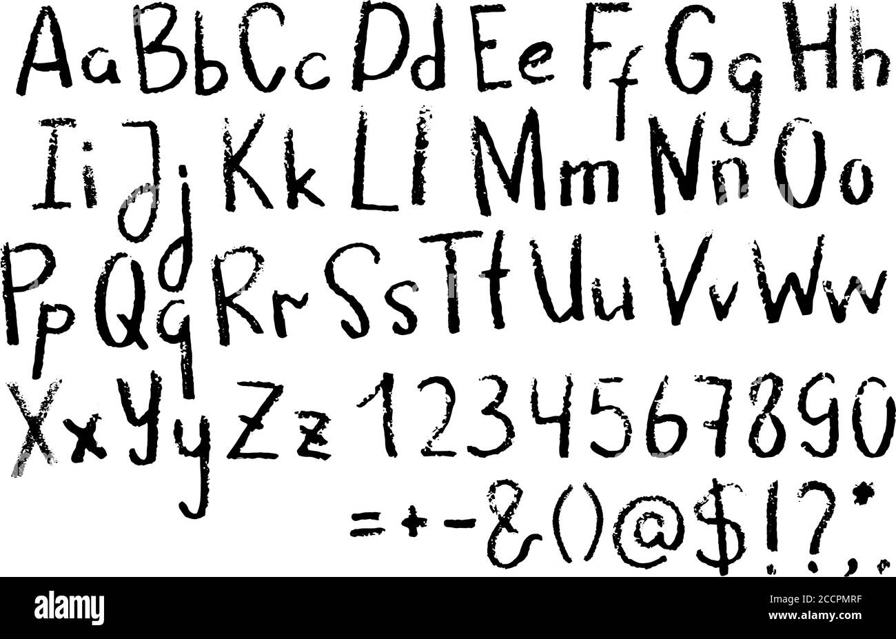 English letters and numbers. Handwritten grunge alphabet with