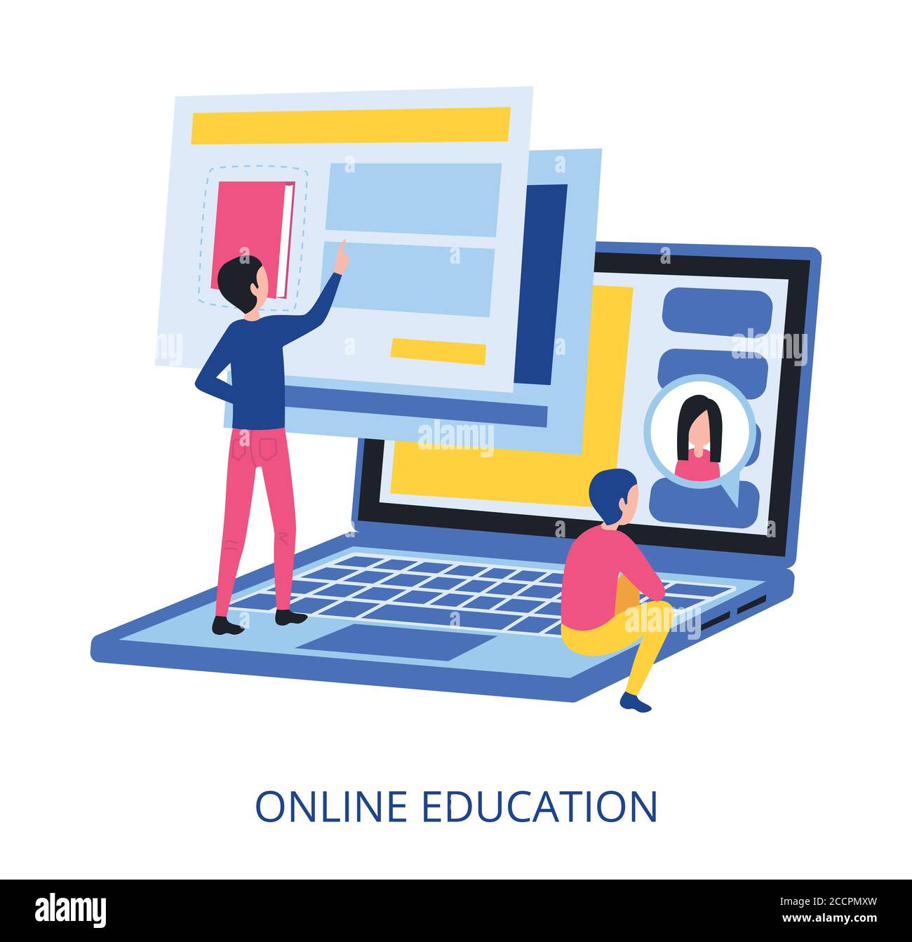 Online Education concept, flat design vector illustration close-up Stock Vector