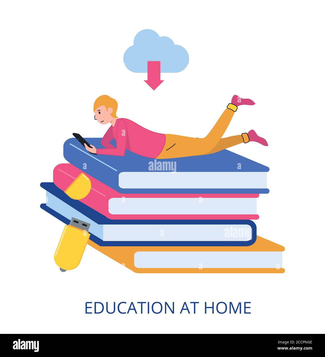 Education At Home concept, flat design vector illustration close-up Stock Vector