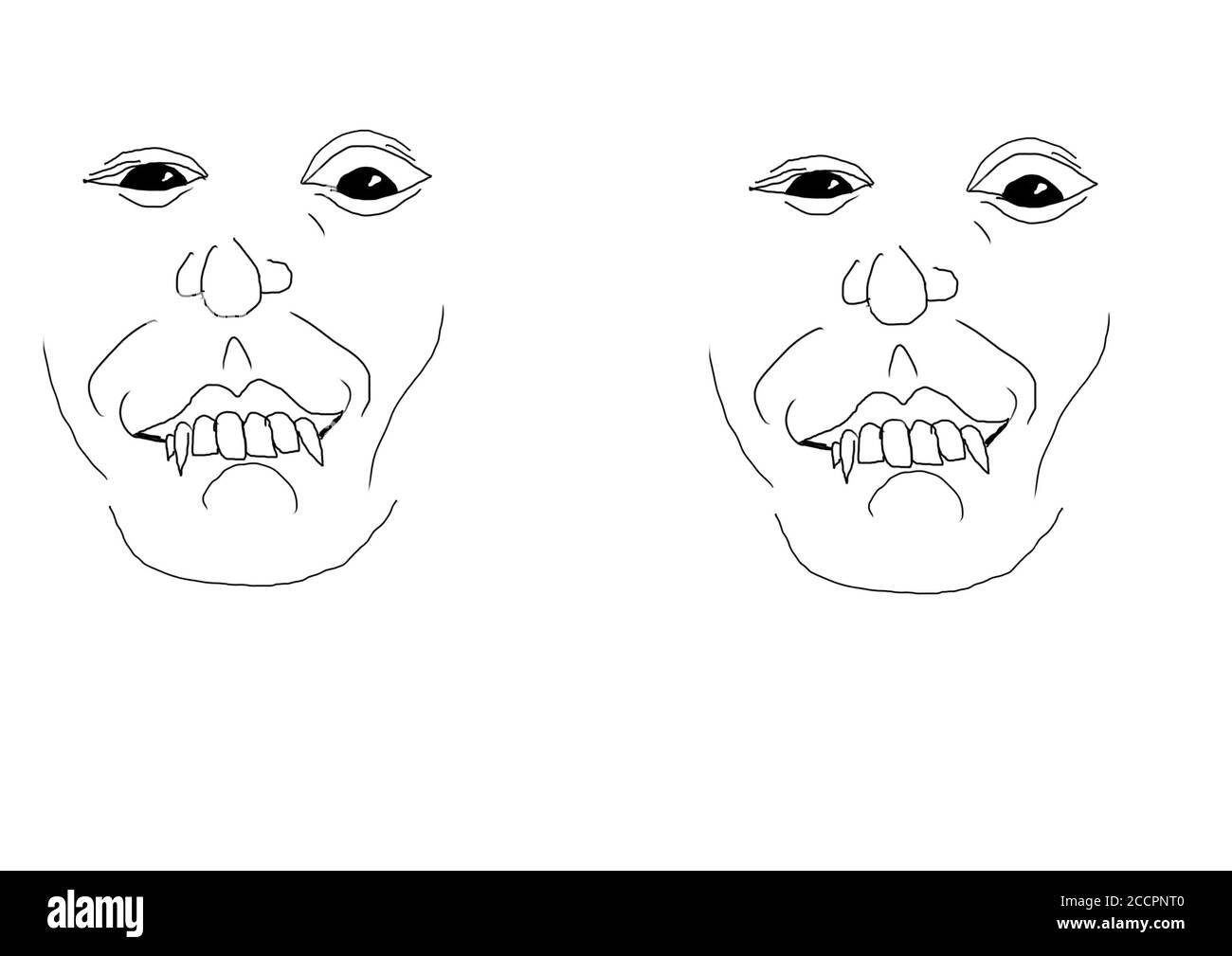 Illustration: Doubles of a Creepy Face Stock Photo