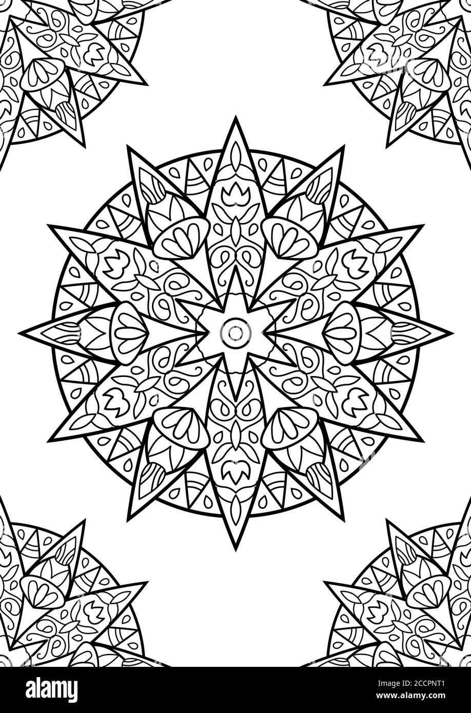 Download Detailed Mandala Coloring Book Black And White Vector Ornament On Vertical Page Adult Coloring Page With Abstract Ornament Round Medallion With Bla Stock Vector Image Art Alamy