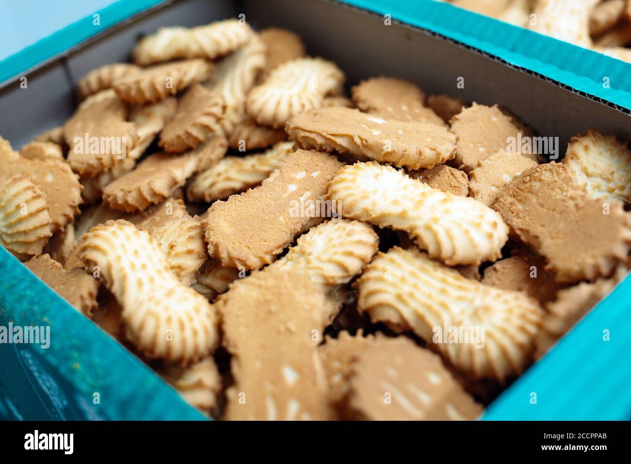 shortbread cookies with powdered sugar packaged in a boxes Stock Photo