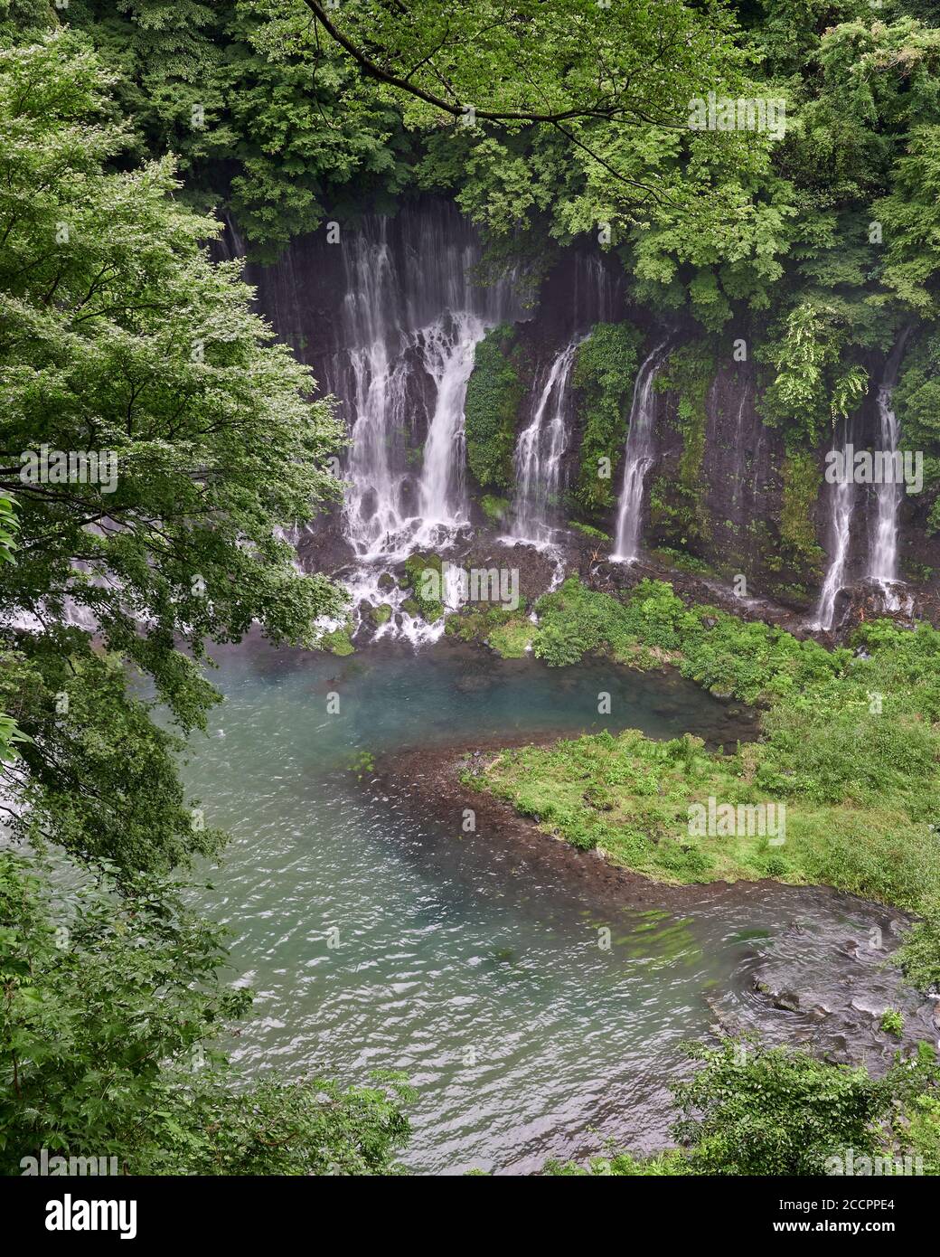 Shiraito Falls, a waterfall near Mount Fuji, Japan. Aerial view form above. Stock Photo