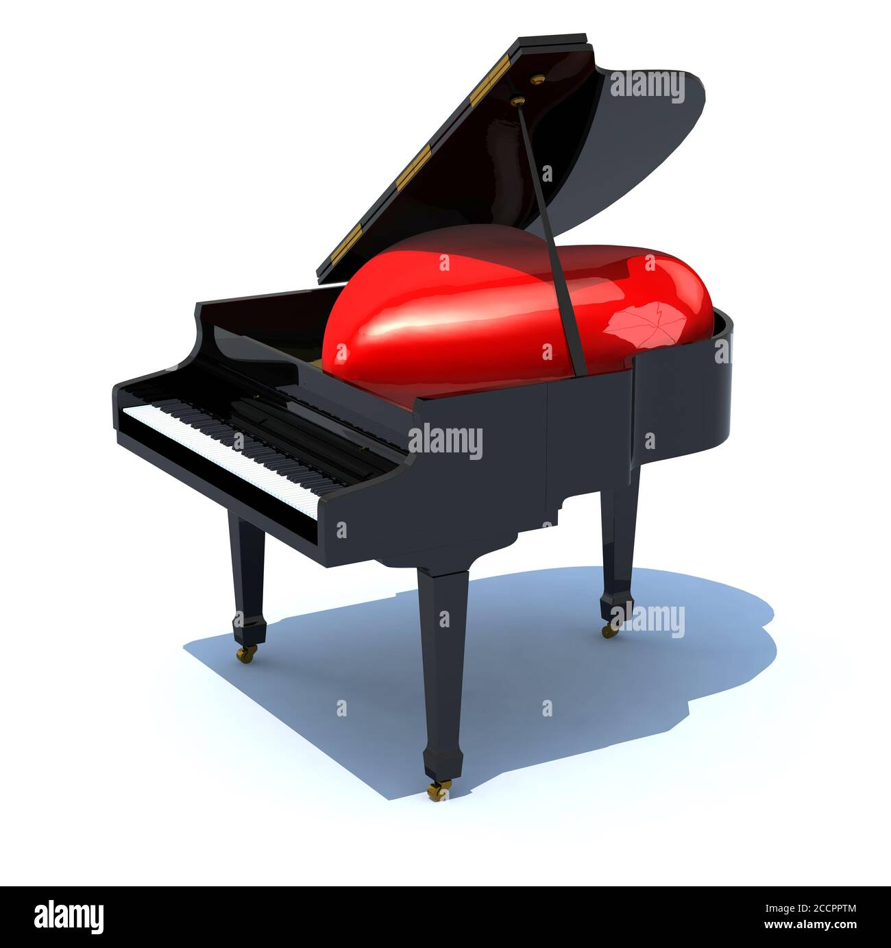 piano with big heart inside on it, 3d illustration Stock Photo